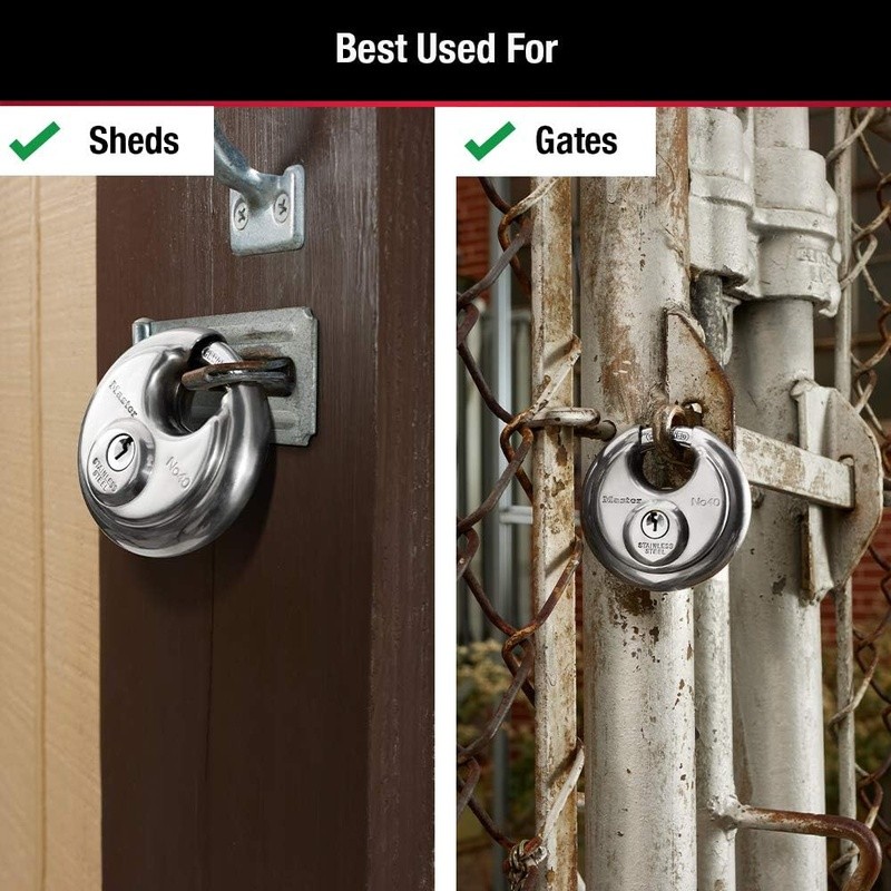 Stainless Steel Disc Padlock Keyed Cut Resistant Indoor Outdoor Security Lock US