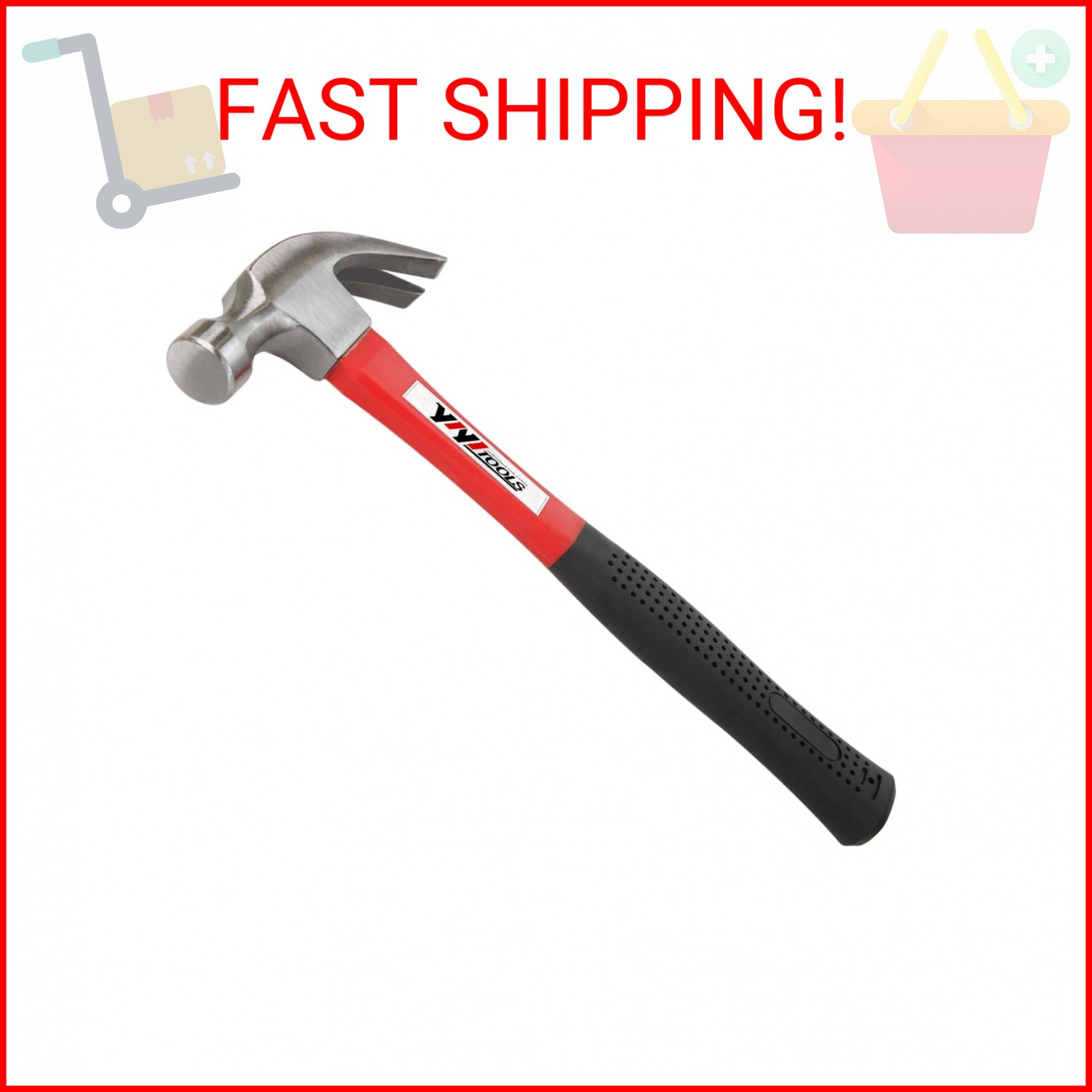 YIYITOOLS Claw Hammer With fiberglass Handle – 16-oz, Red and Black (YY-1-003)
