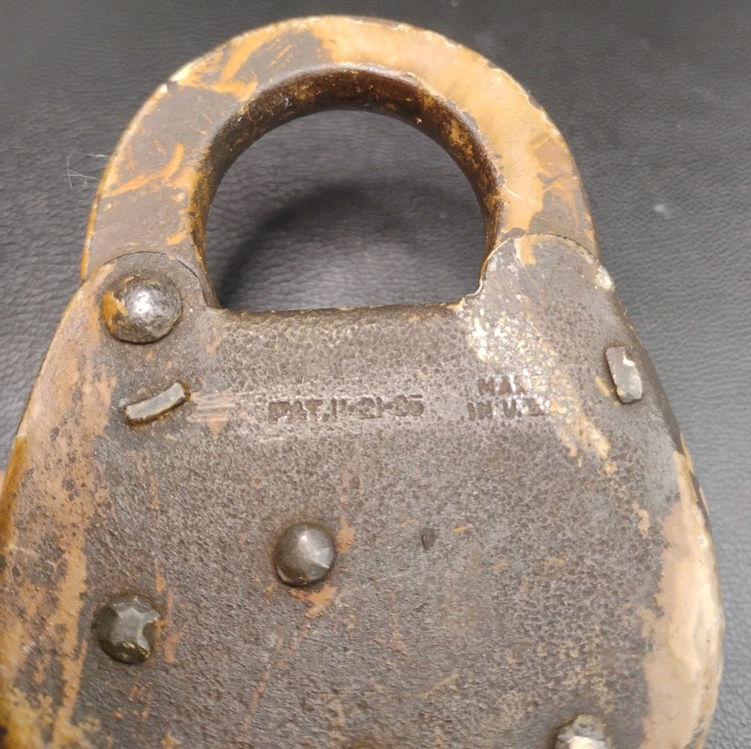 Antique 1905 Patent Padlock Made in USA VTG Warded Lever Cast Iron Lock No Key