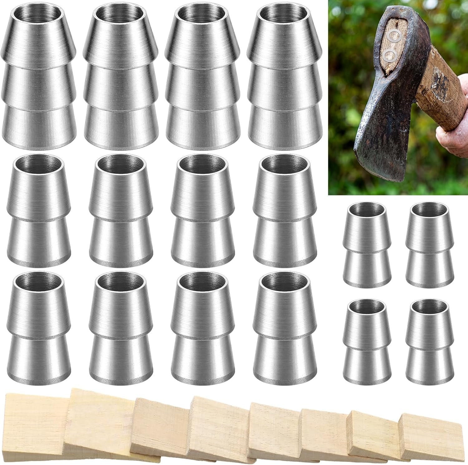 24 Pcs Hammer Wedges Assorted Card Kit 8 Wooden and 16 Malleable Steel Hammer We
