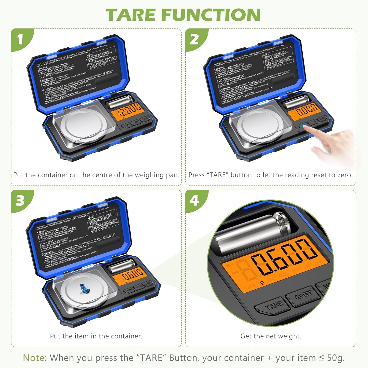 50g x 0.001g Digital Pocket Scale Jewelry Milligram Scale with Weight