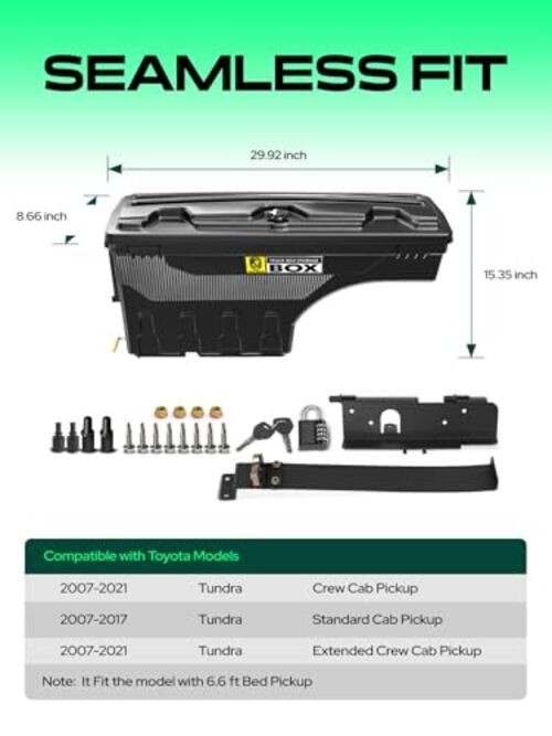 Truck Bed Storage Tool Box Lockable Compatible with 2007-2021 Driver Side
