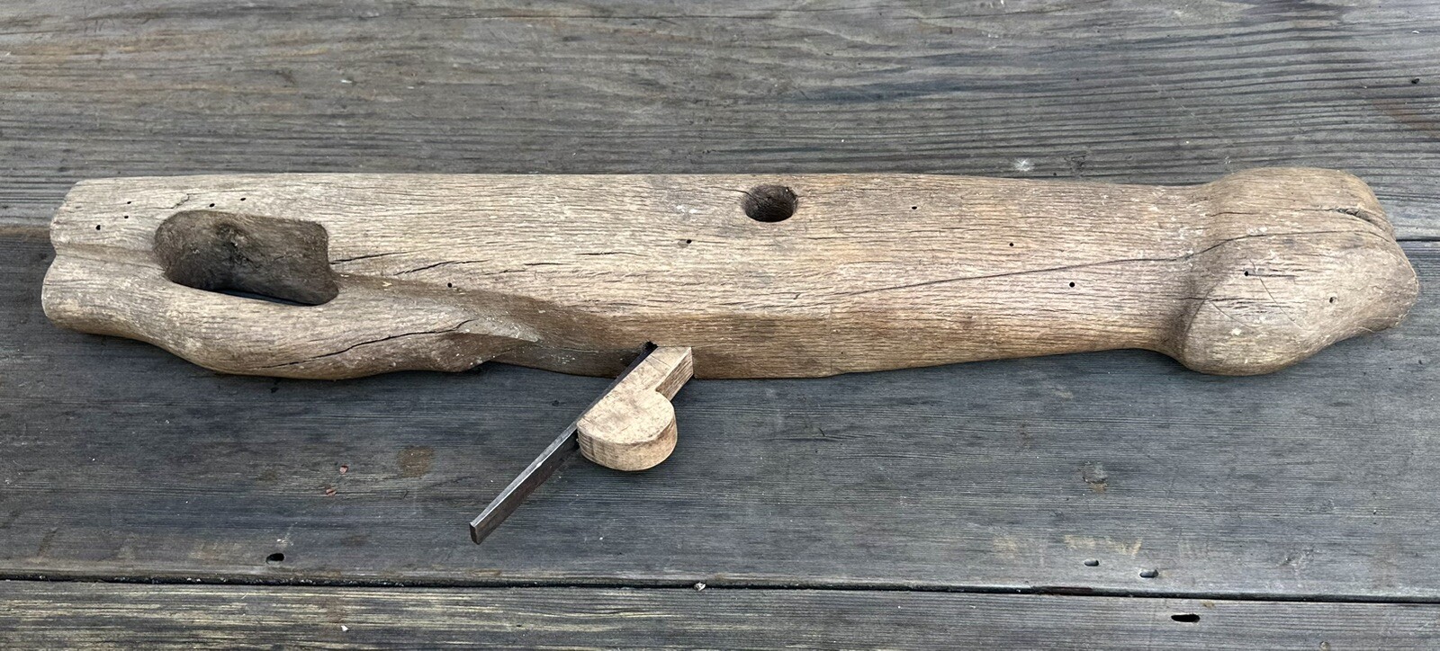 Antique Shipwright Ships Carpenter Figural Snake Fish Head Carved Wood Plane