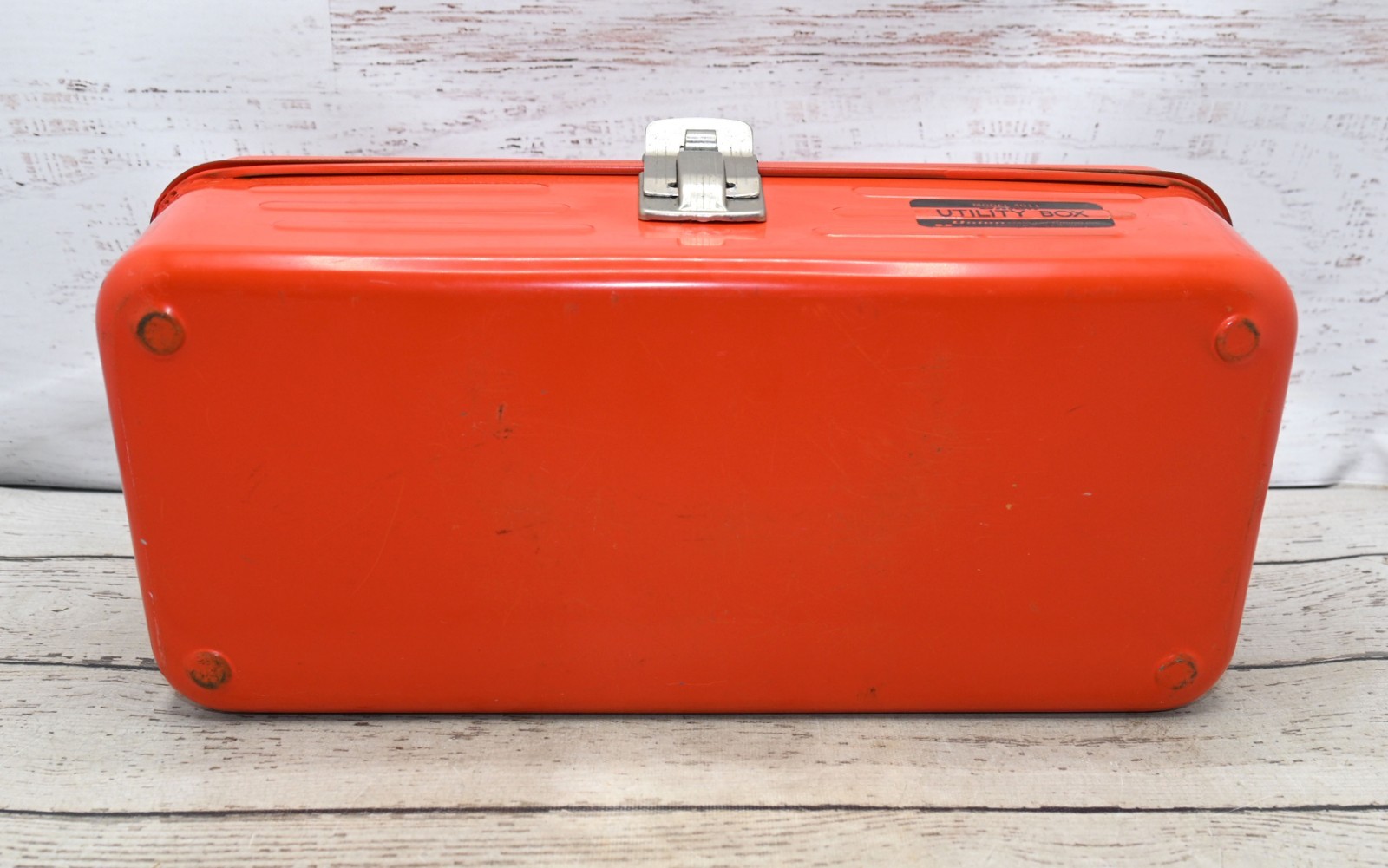 Vtg Union Steel Utility Tackle Tool Storage Box Orange Made In USA
