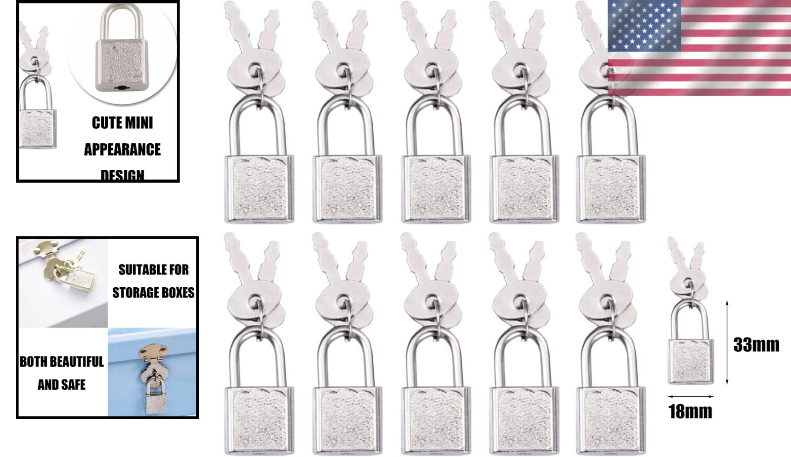 10 Mini Padlocks with Keys – Stylish Security for Jewelry, Diaries & Travel