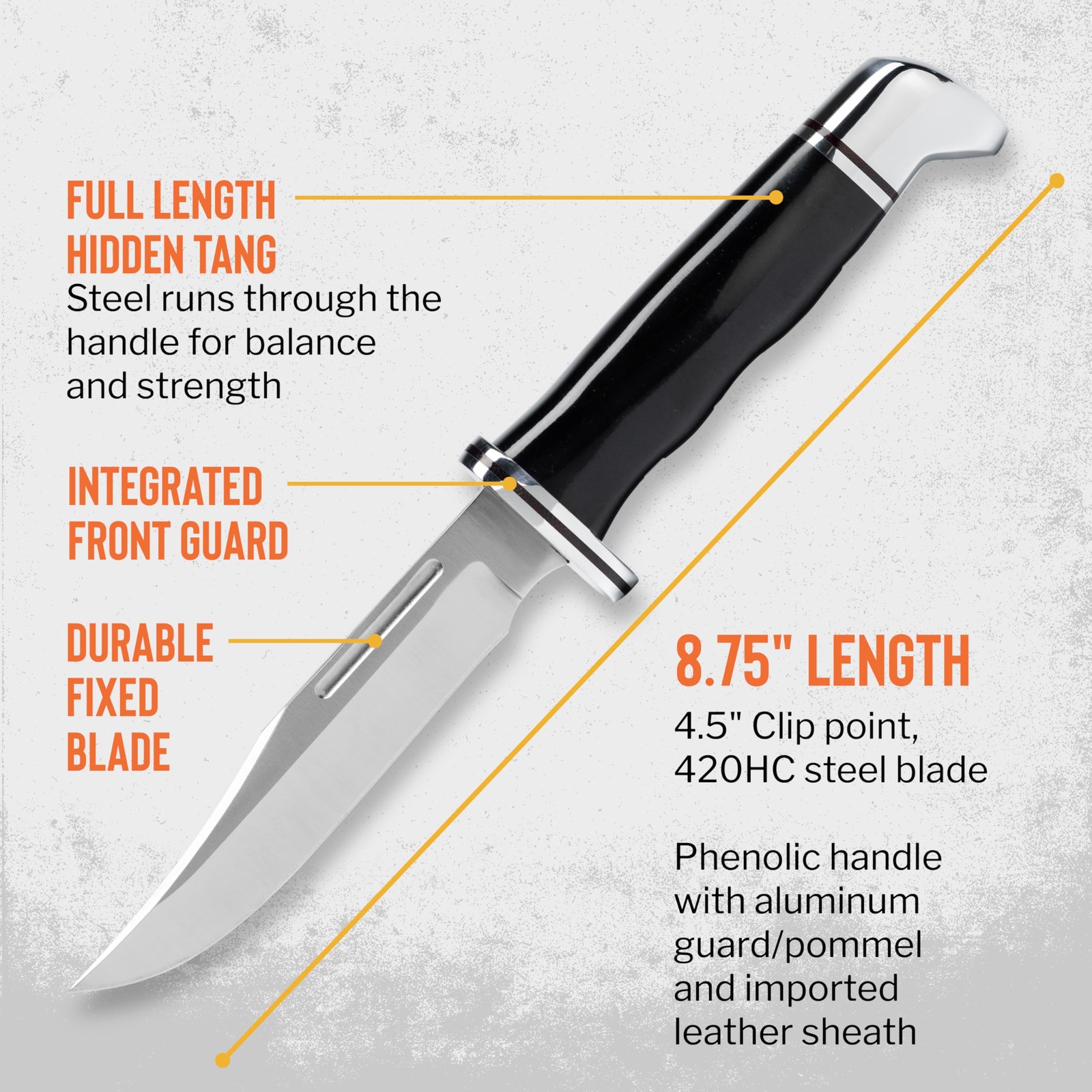 Buck Knives 117 Brahma Hunting Knife, 41/2″ Fixed Blade, Full Tang Design, Ph…