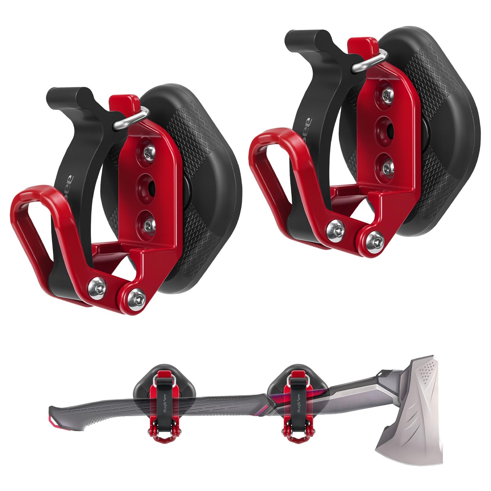 MagitcSee 2 Pack Magnetic Shovel Holder for Truck, No-Drill Heavy 2 pcs, Red