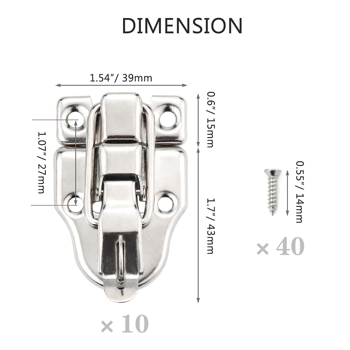 LEEFONE 10 Pack Metal Duck-Billed Box Hasp Lock Toggle Latch Catch, Silver