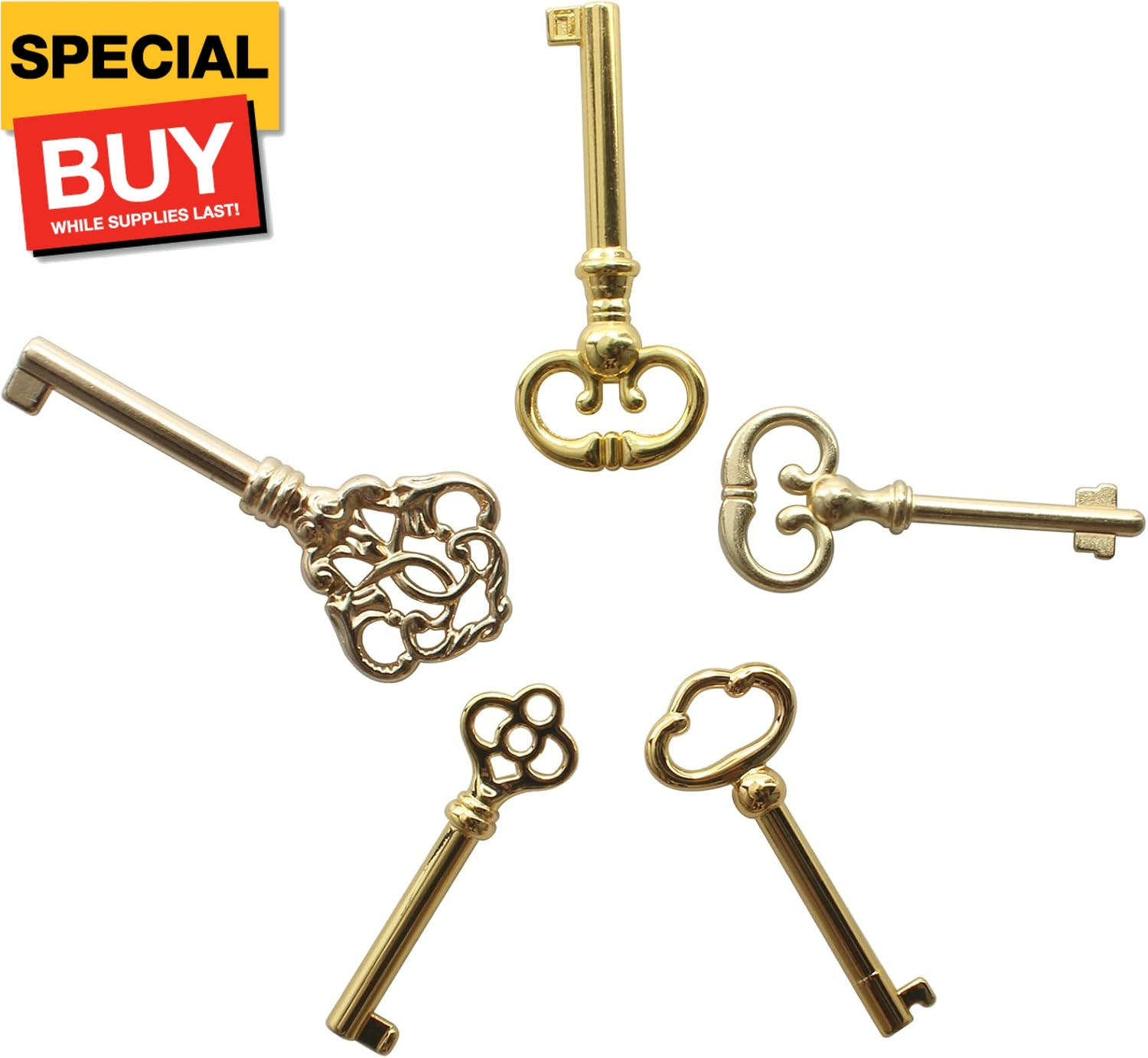 5-Key Skeleton Key Set,Universal Replacement Skeleton Keys Kit for Antique Dress