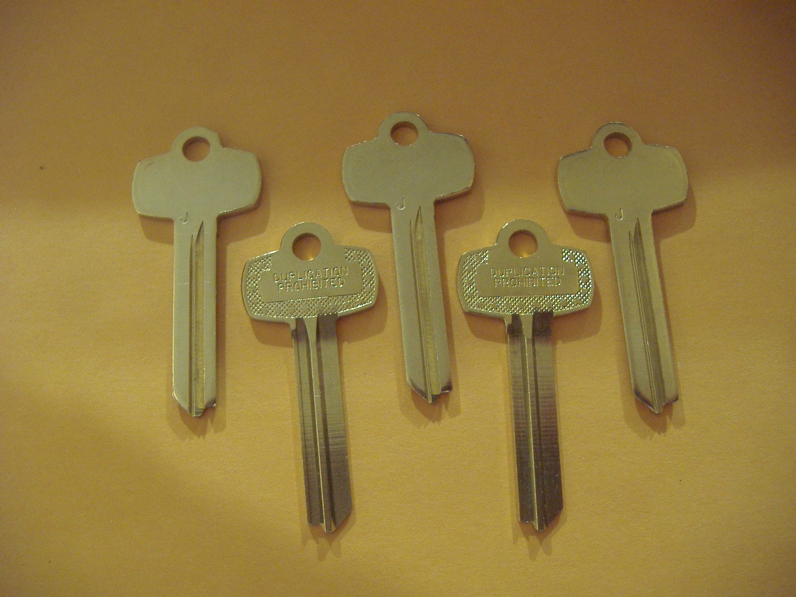 LOT OF FIVE NICKEL SILVER FITS BEST KEY BLANKS FOR “J” KEYWAY