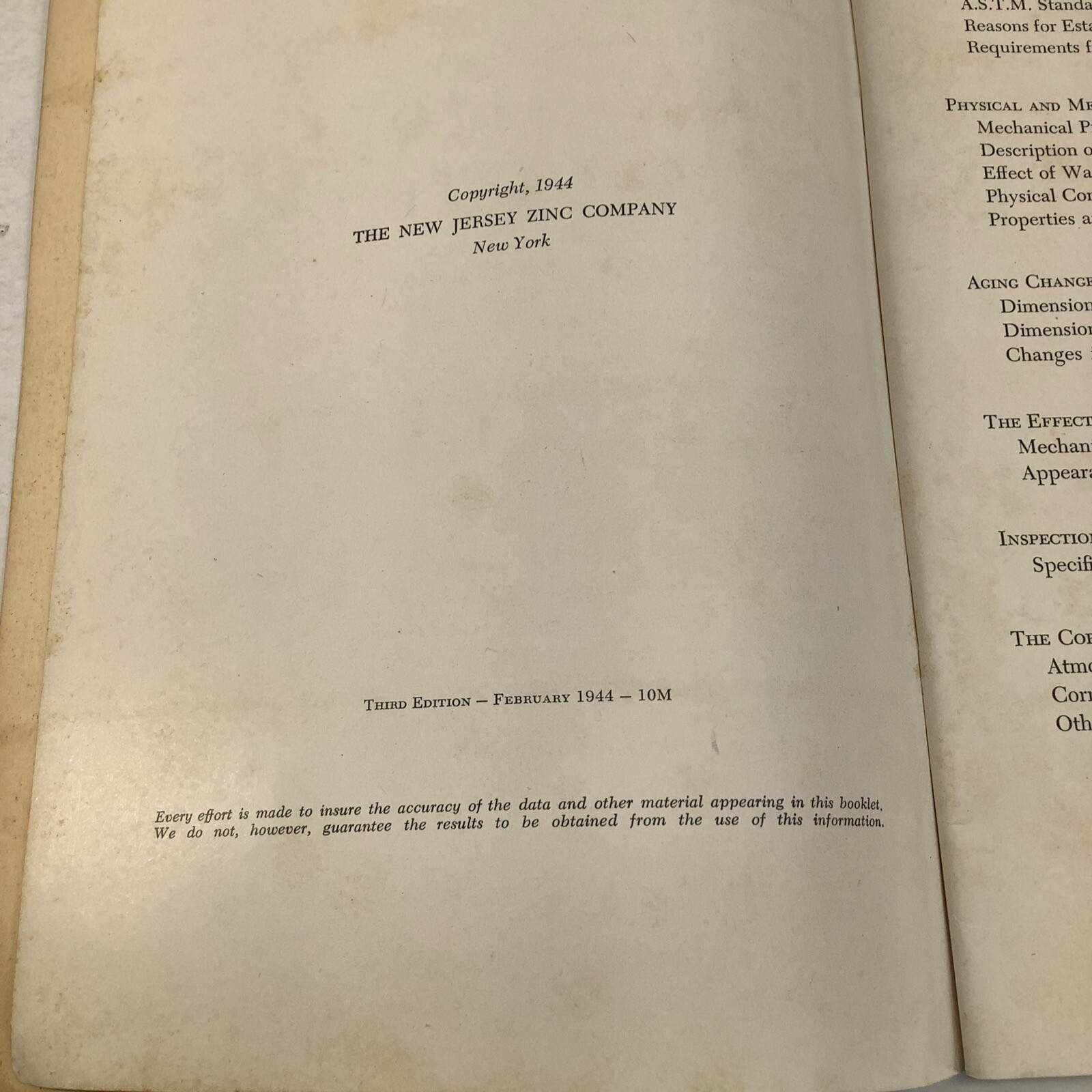 1944 Zamak Alloys for zinc alloy die casting booklet Old School Information