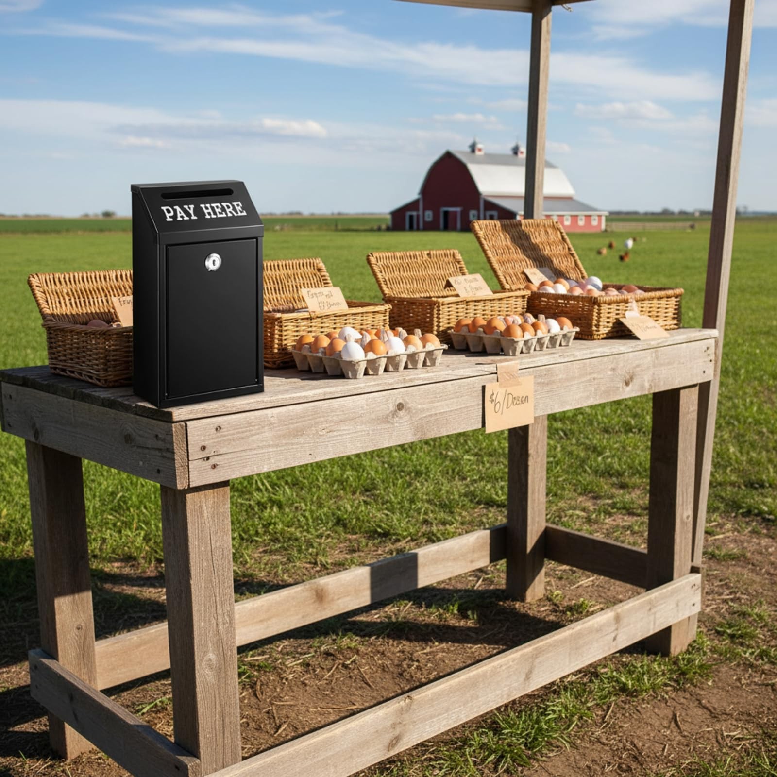 Yaocom Safe Metal Cash Box for Farm Stand – 10.2 x 5.7 x 2.8 Inch, Black