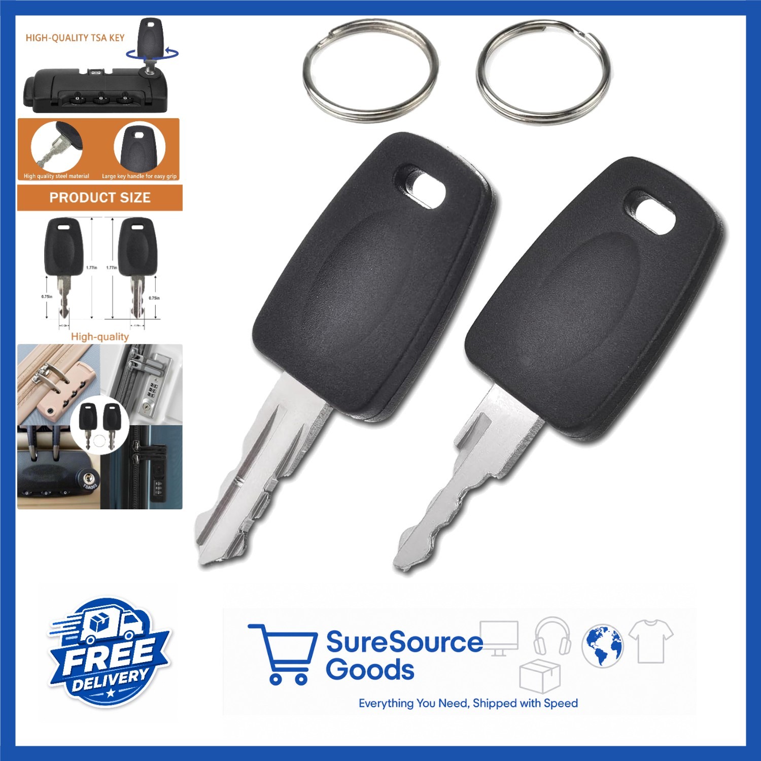 Keyless TSA Lock Key 002 007 for Luggage with 2 Rings for Password Issues