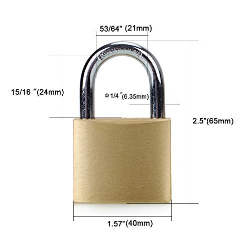 ABRAFOX Solid Brass Padlock, Keyed Alike, 40mm, 3 Pack, Hardened Steel Shackle