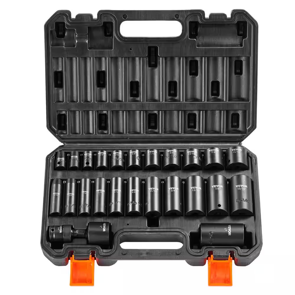 Skyshalo Impact Sockets Set 6 Point Drive Bit Ratchet Tool Kit Case 25 Piece