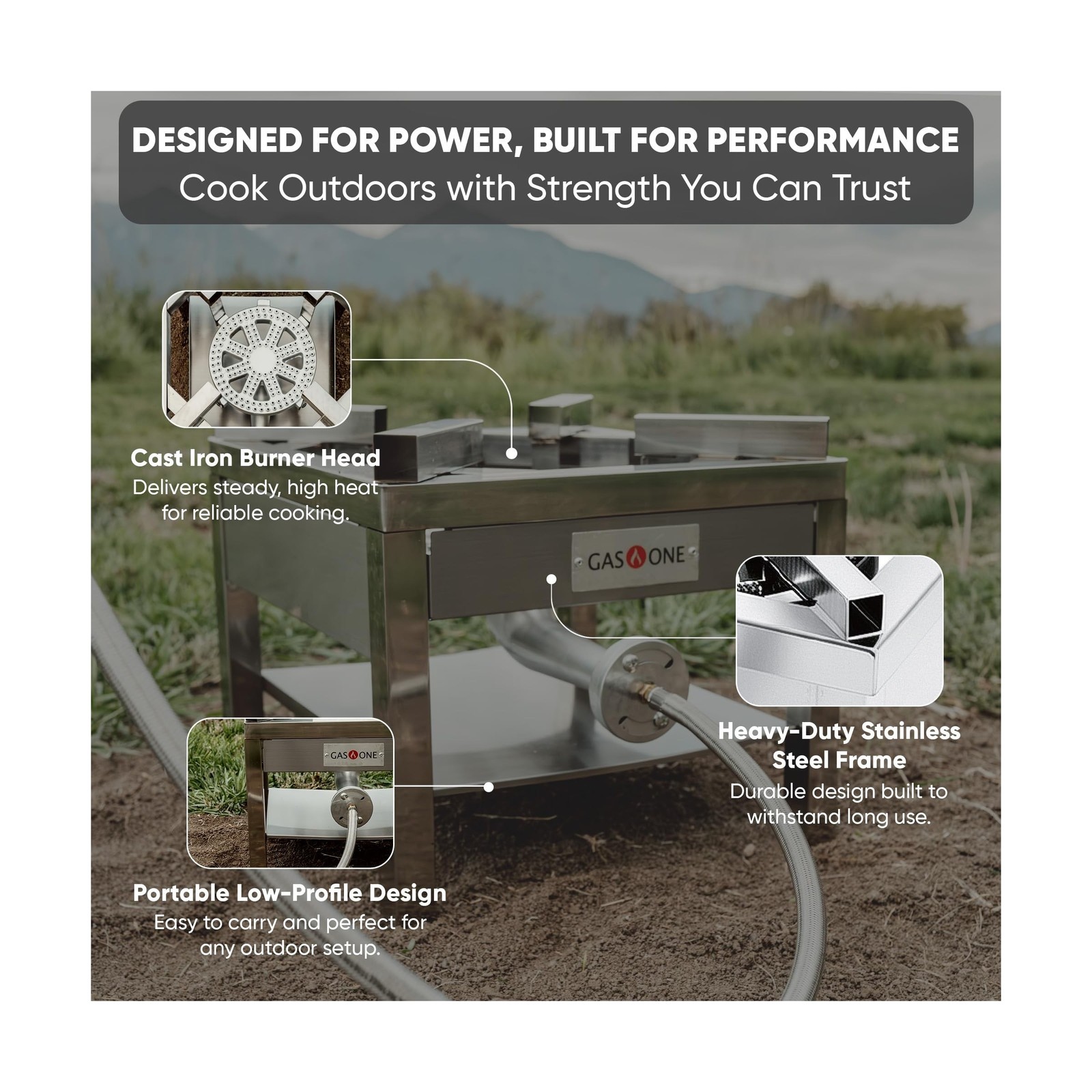 GasOne Stainless Steel Propane Burner Cooker With Regulator with Steel Braide…