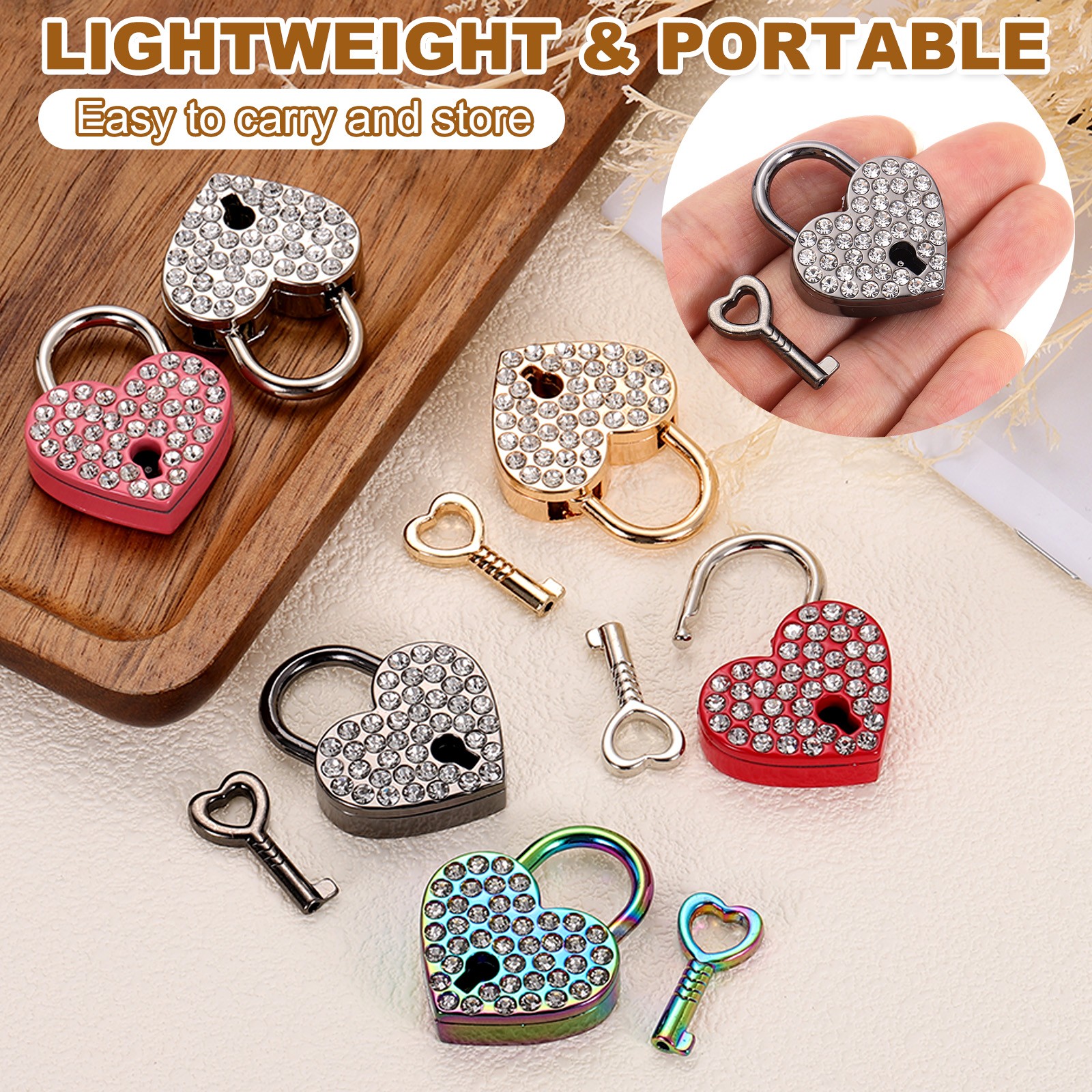 Mini Diary Padlock, Small Heart-shaped Lock with Keys Red