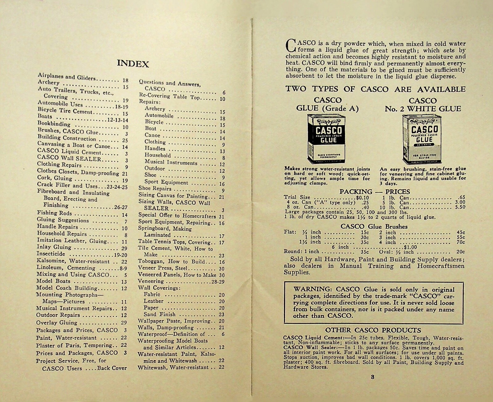 1937 CASCO GLUE GLUING GUIDE & CASCAMITE PLASTIC ADHESIVE BROCHURE -E13-J