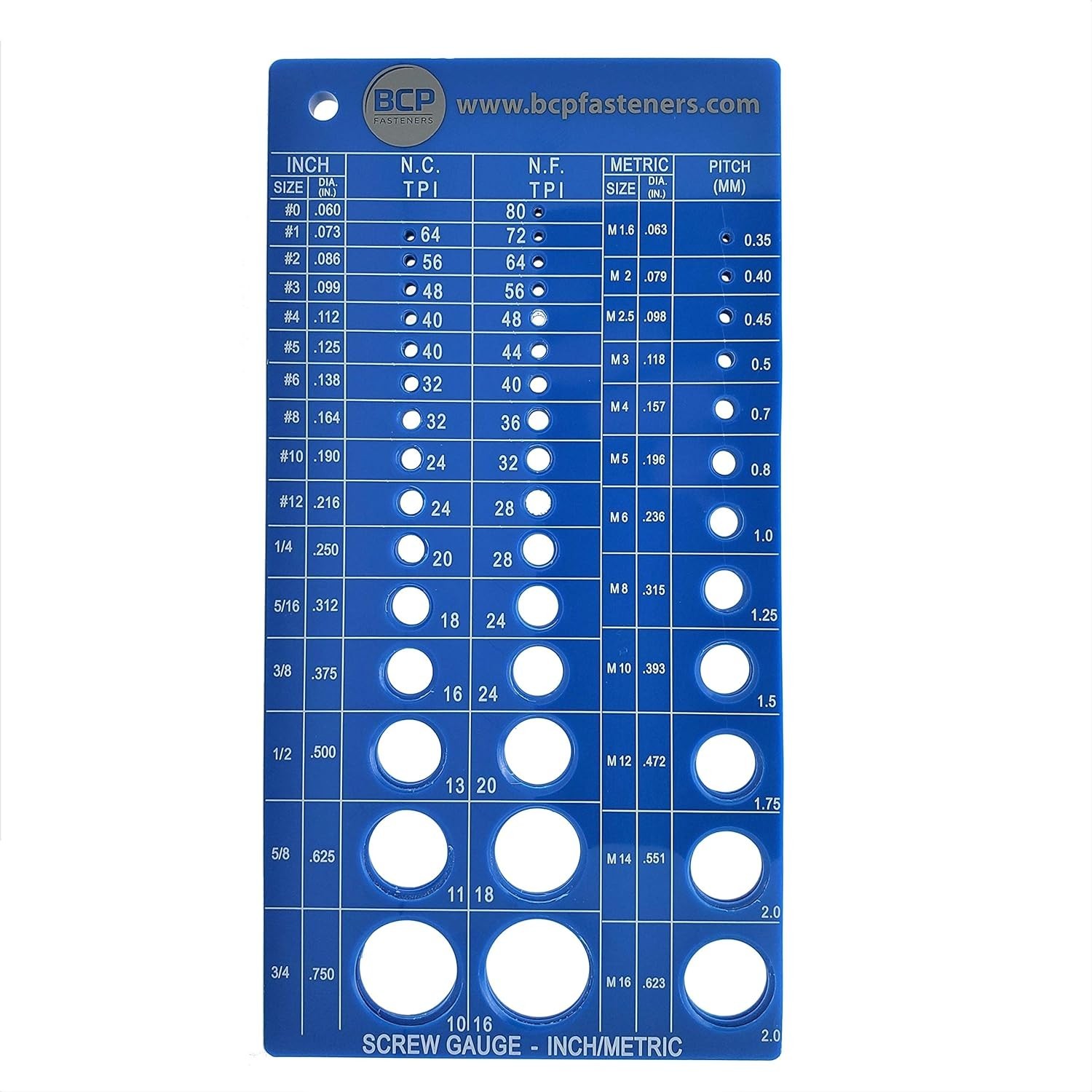 Screw Thread Gauge | Metric and SAE | Recommends Drill Bit & Tap Size