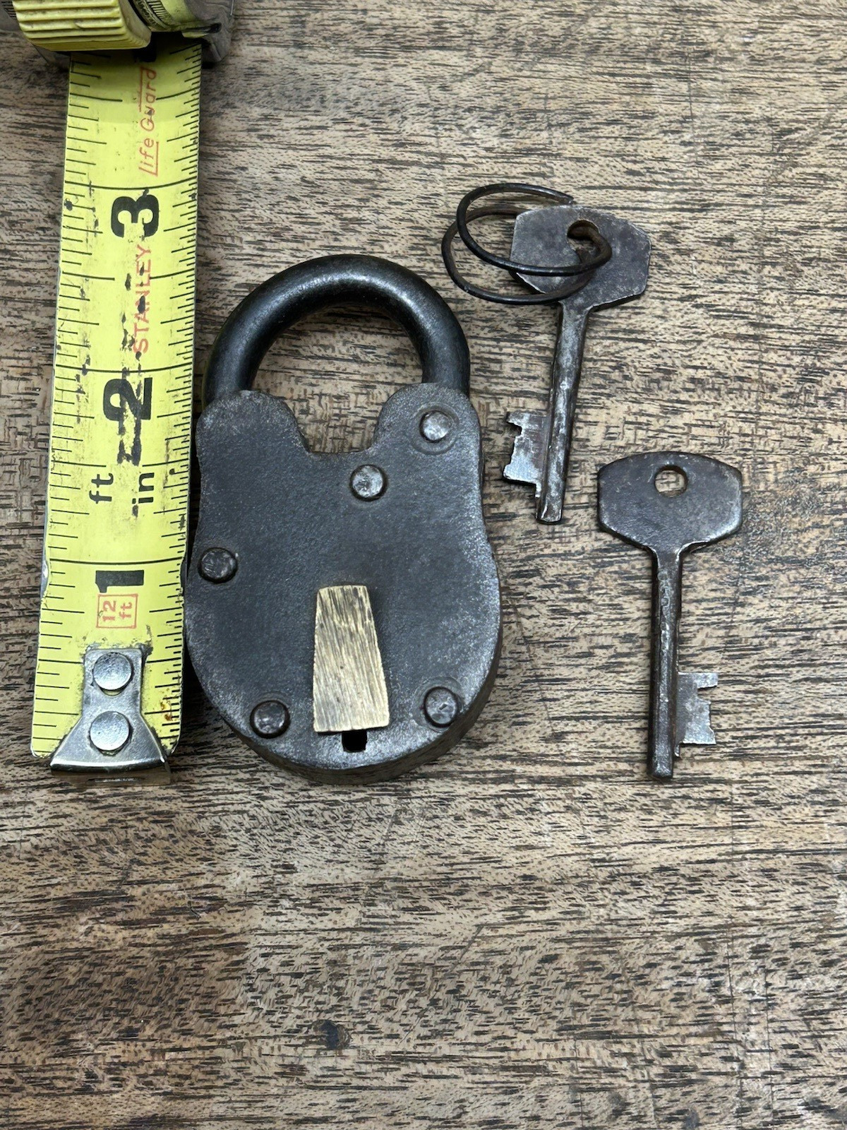 Vintage Iron Skeleton Key Padlock ~2-5/8″ Tall X 1-1/2″ Wide ~ Working Lock