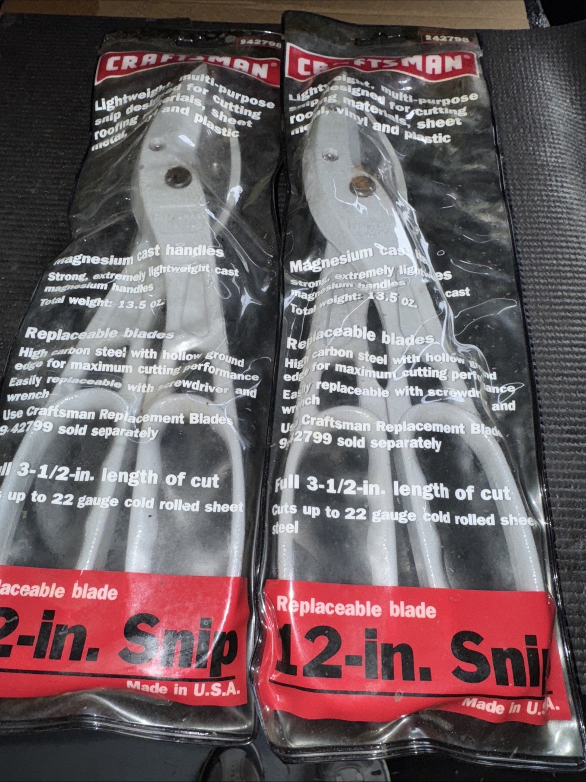 (2) Sears CRAFTSMAN 42798 12” TIN SNIP USA Nos Aluminum Rare Metal Repl Blade