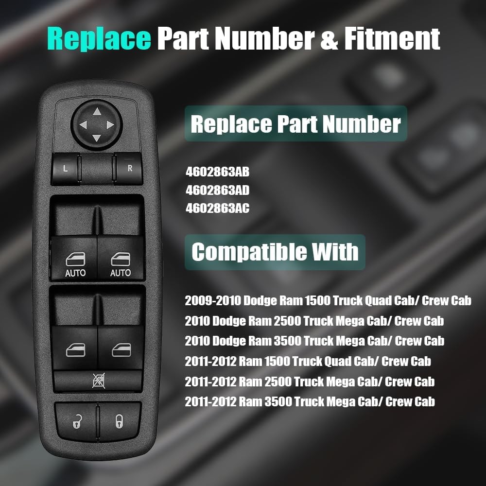 Master Power Window Control Switch for 2009-2012 Dodge Ram 1500 2500 3500 Cre…