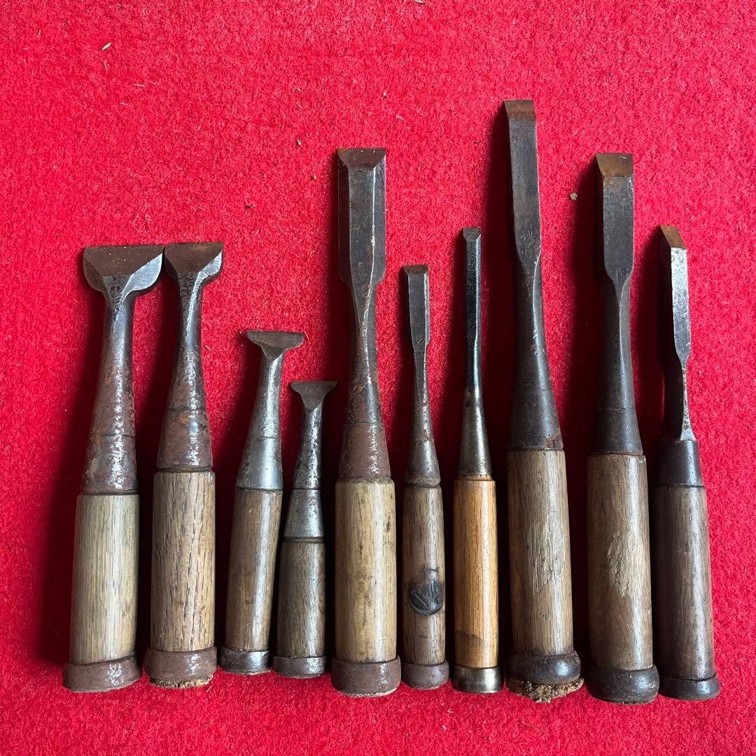 Vintage Japanese Chisel Set Tool 10 Pieces Woodworking Used