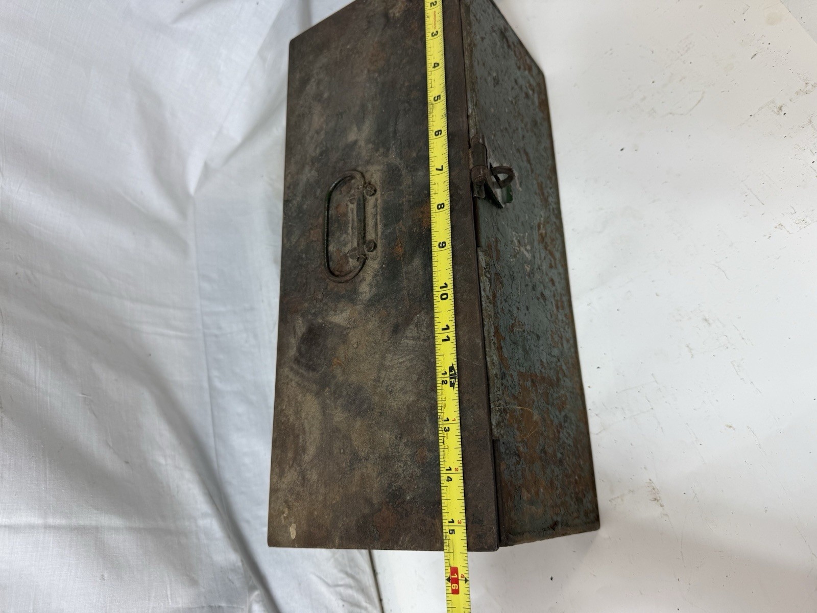 Vintage Industrial Metal Tool Box Lot Green Steel Box with Tray Galvanized