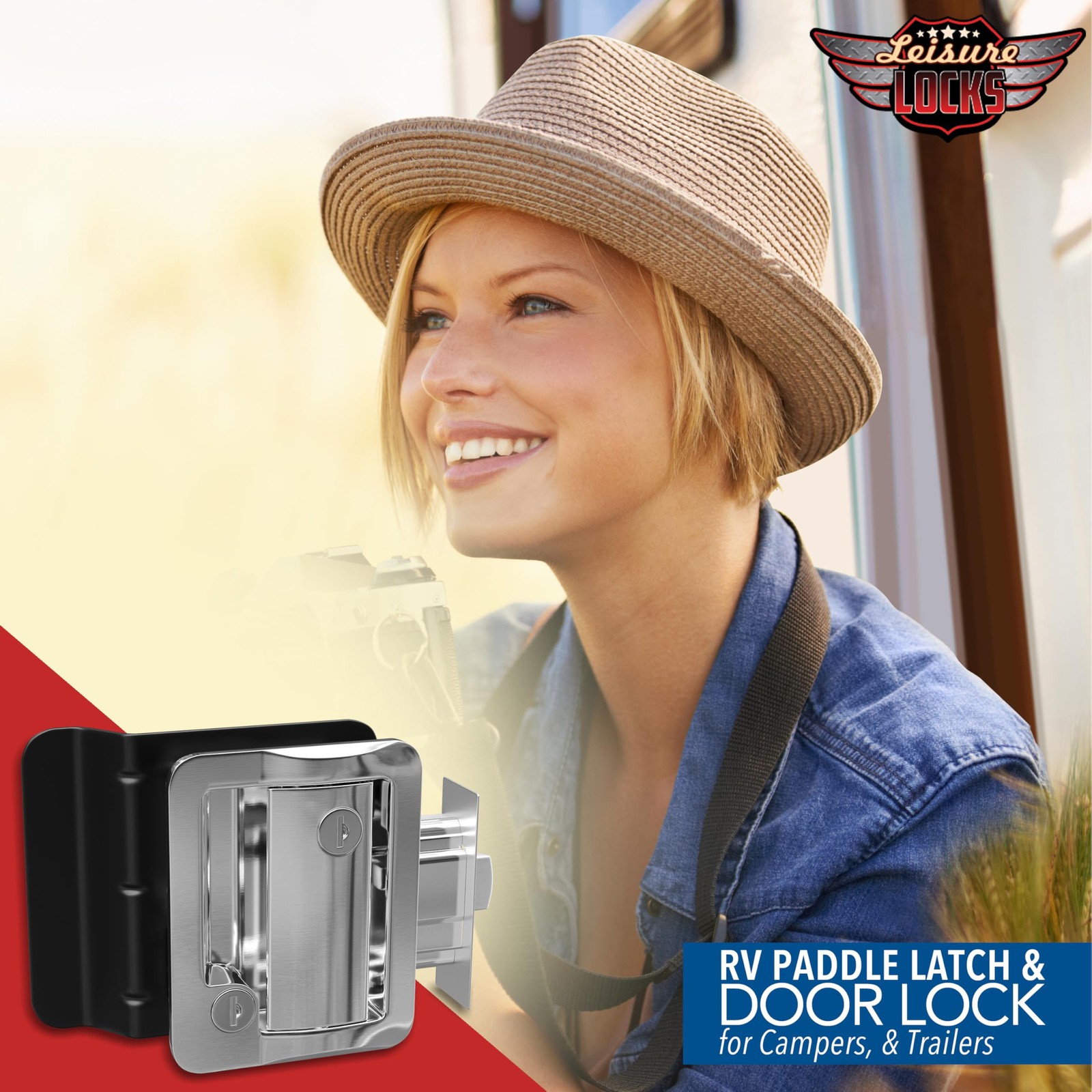RV Travel Trailer Entry Door Lock Polar Chrome Paddle Deadbolt