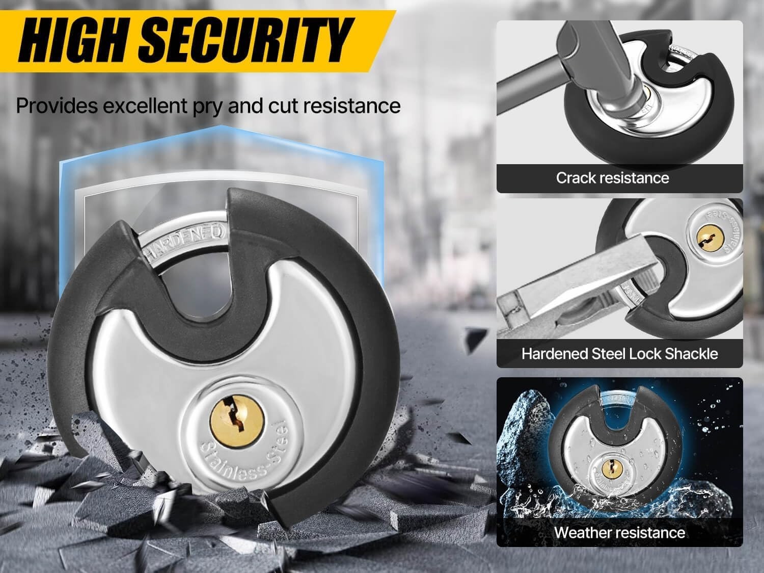 Heavy-Duty Waterproof Stainless Steel Disc Lock – Perfect for Outdoor Security