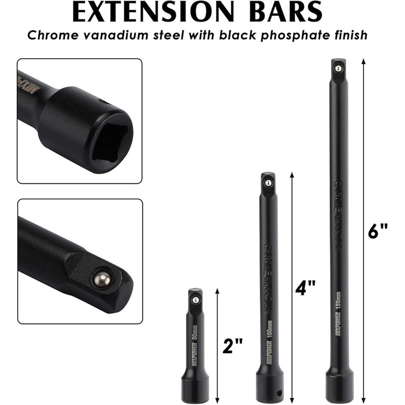 55 Pc 1/4″ Drive Impact Socket Set CRV Steel SAE Metric Extension Adapter Black