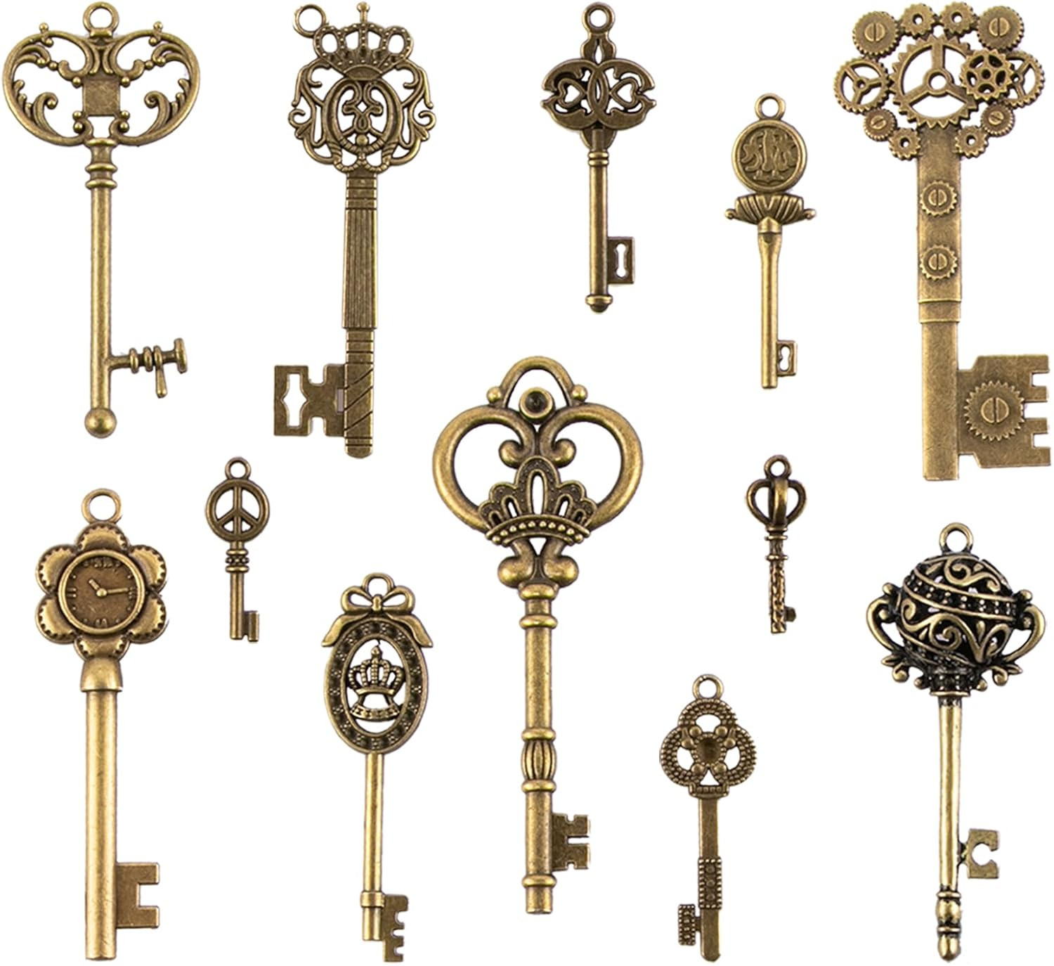Vintage Skeleton Keys Set, Filigree Steampunk Keys, Antique Bronze Keys Charms P