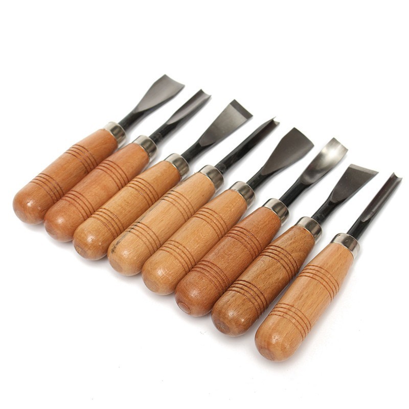 8 Pieces Woodpecker Dry Hand Wood Carving Tools Chip Detail Chisel Knife