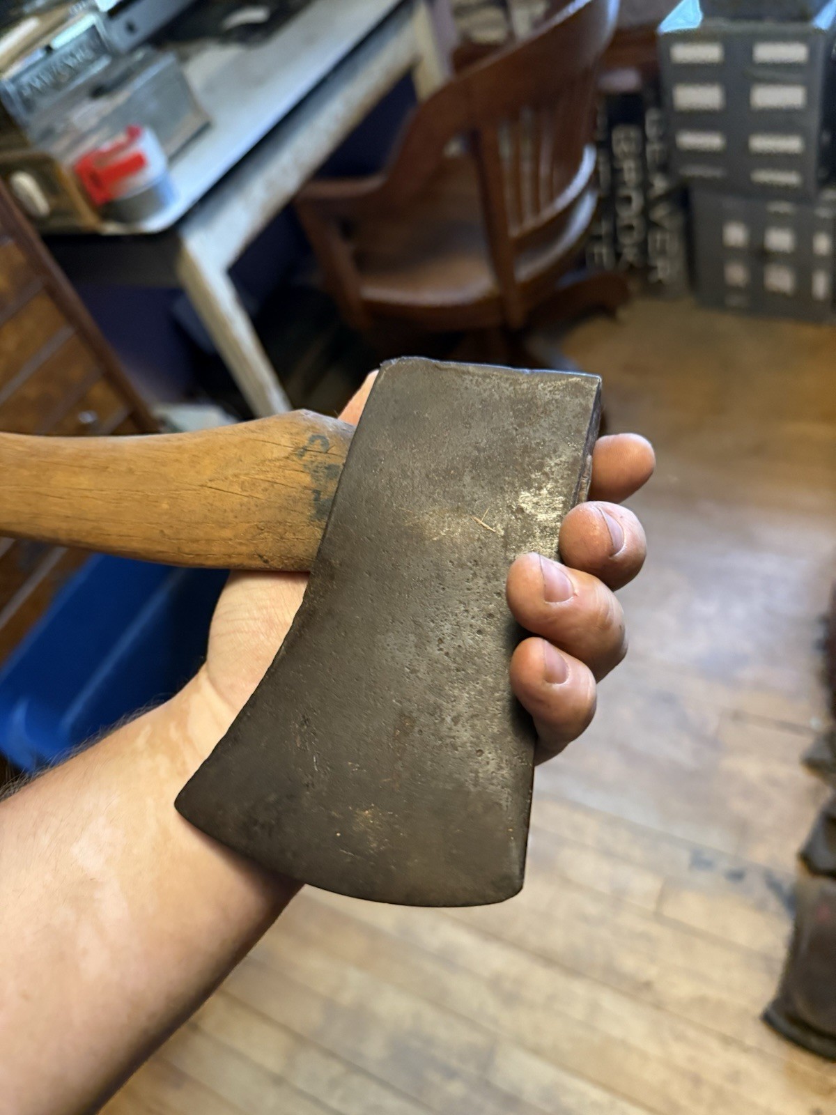 Vintage Old Rare 3-1/4 Axe Hatchet Tool Marked Best Of All With Wood Handle USA