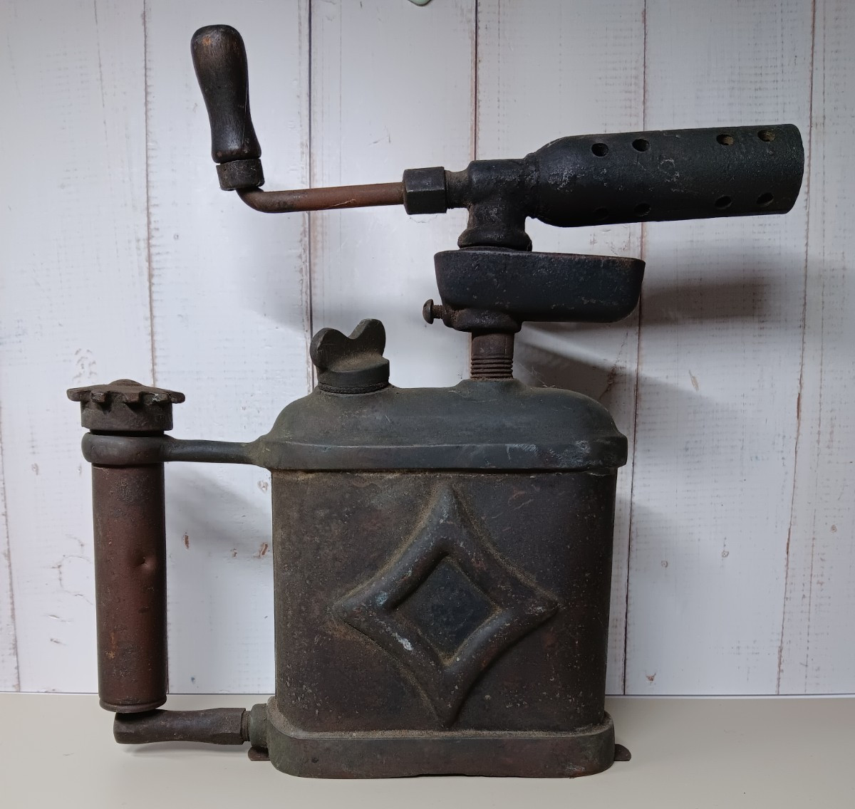 OTTO BERNZ Brass Auto Blow Torch Model Flat Tank Raised Diamond Vintage Antique
