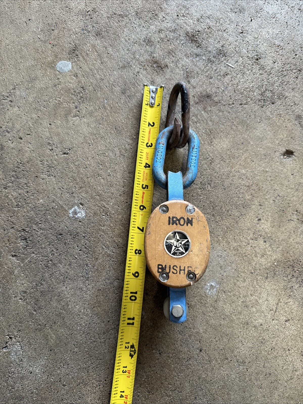 Vintage BTC Iron Bushed Wood Pulley Used 3.25” Made In USA