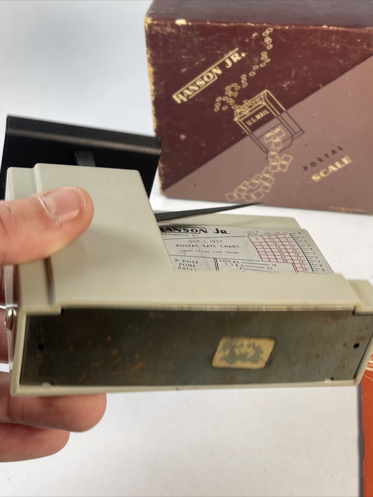 Vintage Hanson Jr Postal Scale Model 1516 One pound by 1/2 Oz 1950s Box & Manual