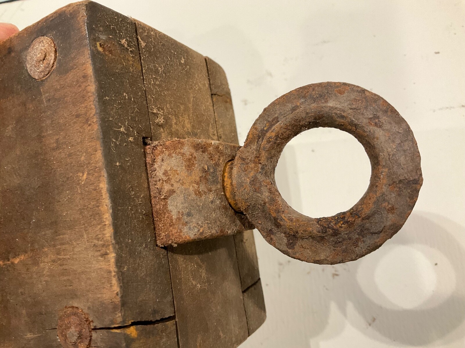 Antique Vintage Lrg Wooden Barn Pulley Tackle Block Rustic Farmhouse Cabin Decor