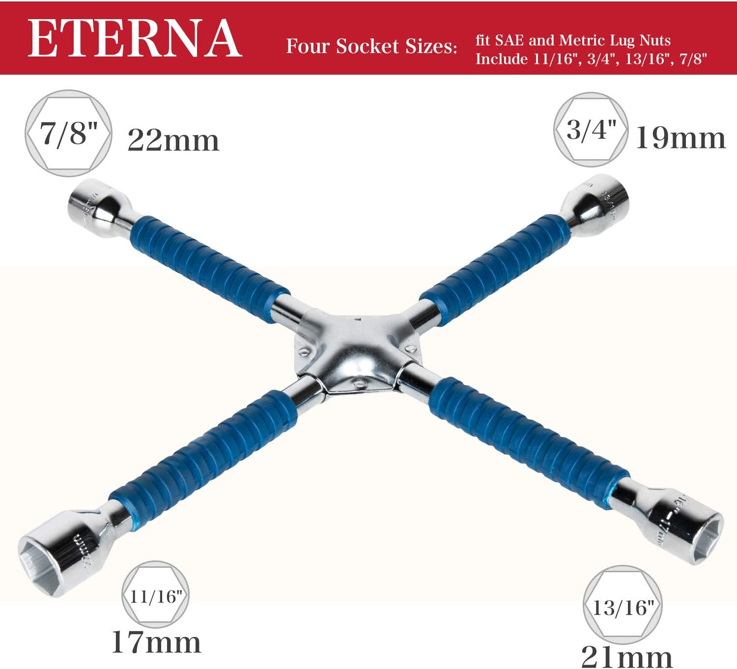 Professional 16″ Four Way Lug Wrench, Anti-Slip Design Cross Wrench, Heavy Duty