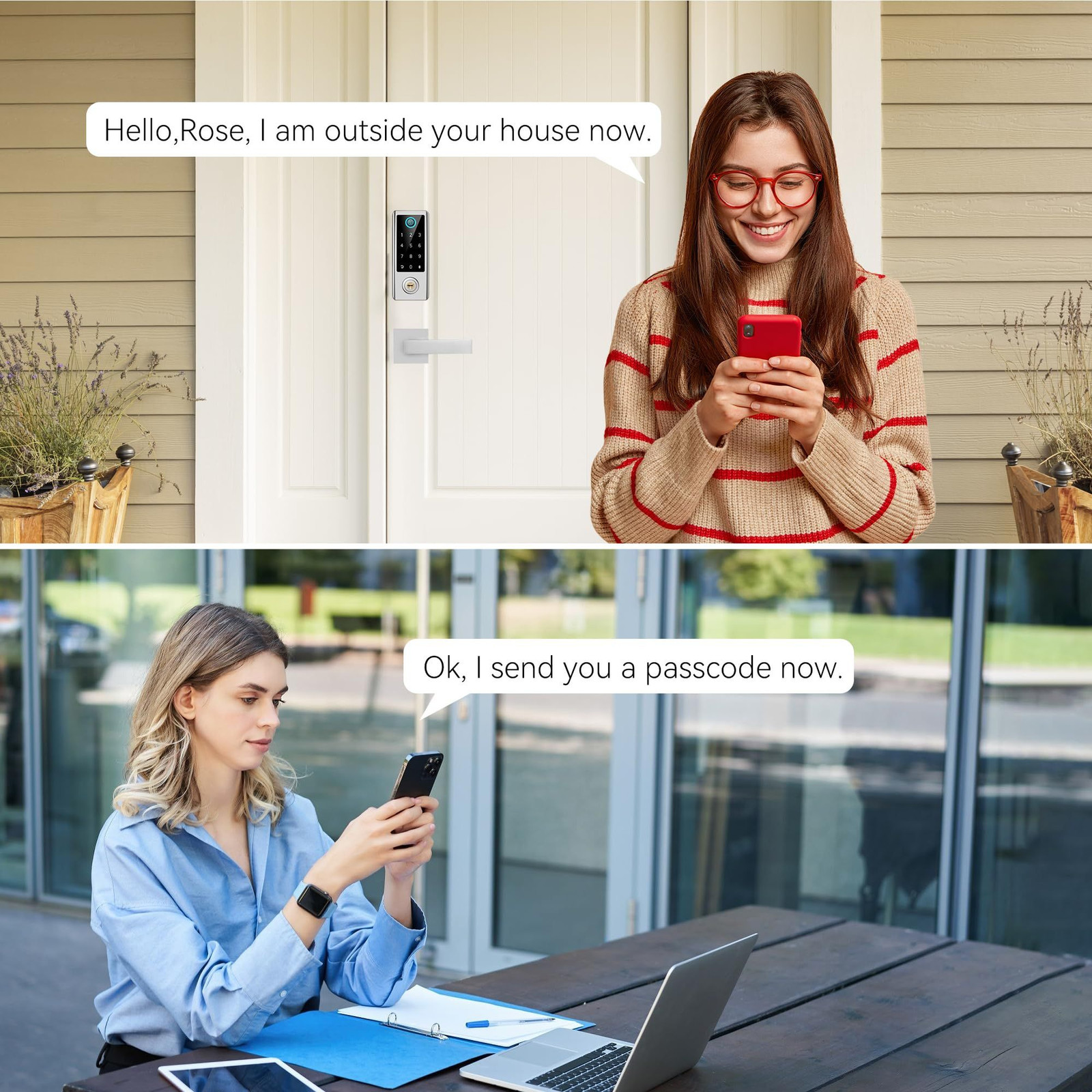 BEBASIA Smart Fingerprint Door Lock with Handle Set, Full App Satin Nickel