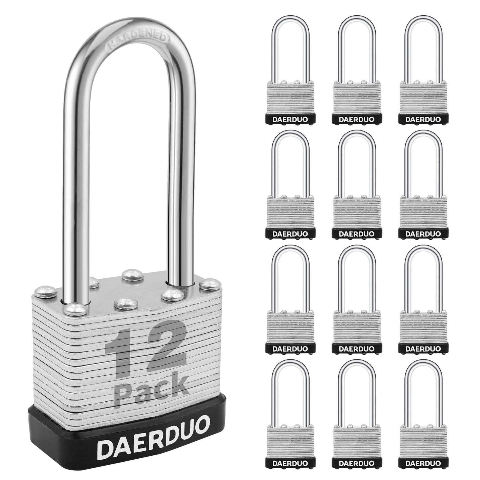12 Pack 40 mm (1-9/16″) Keyed Alike Laminated Padlocks with 24 Keys, Hardened…