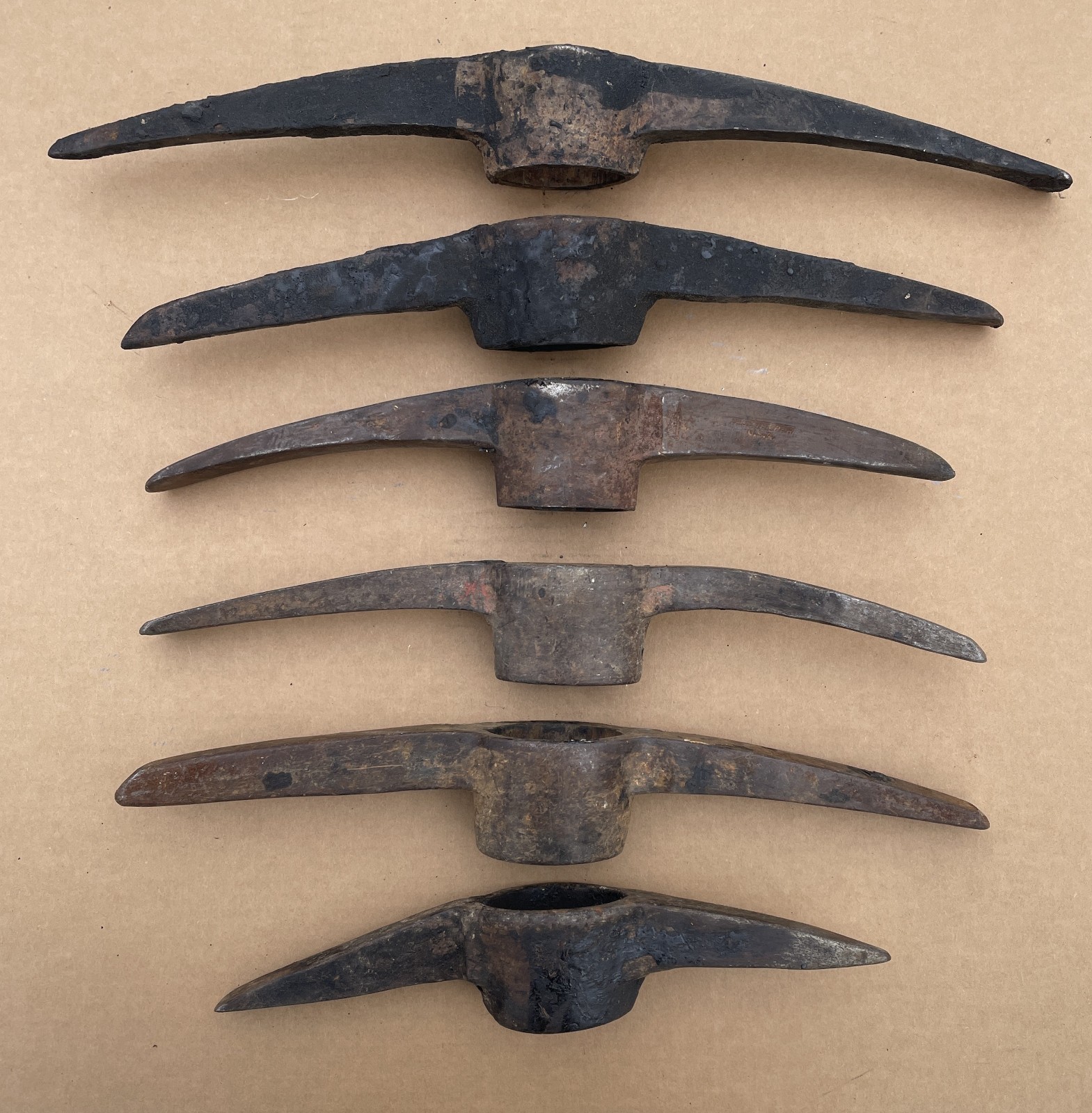 Vintage Lot of (6) PICKAXE HEADS Forged Steel Tools 14-23″ Salvaged