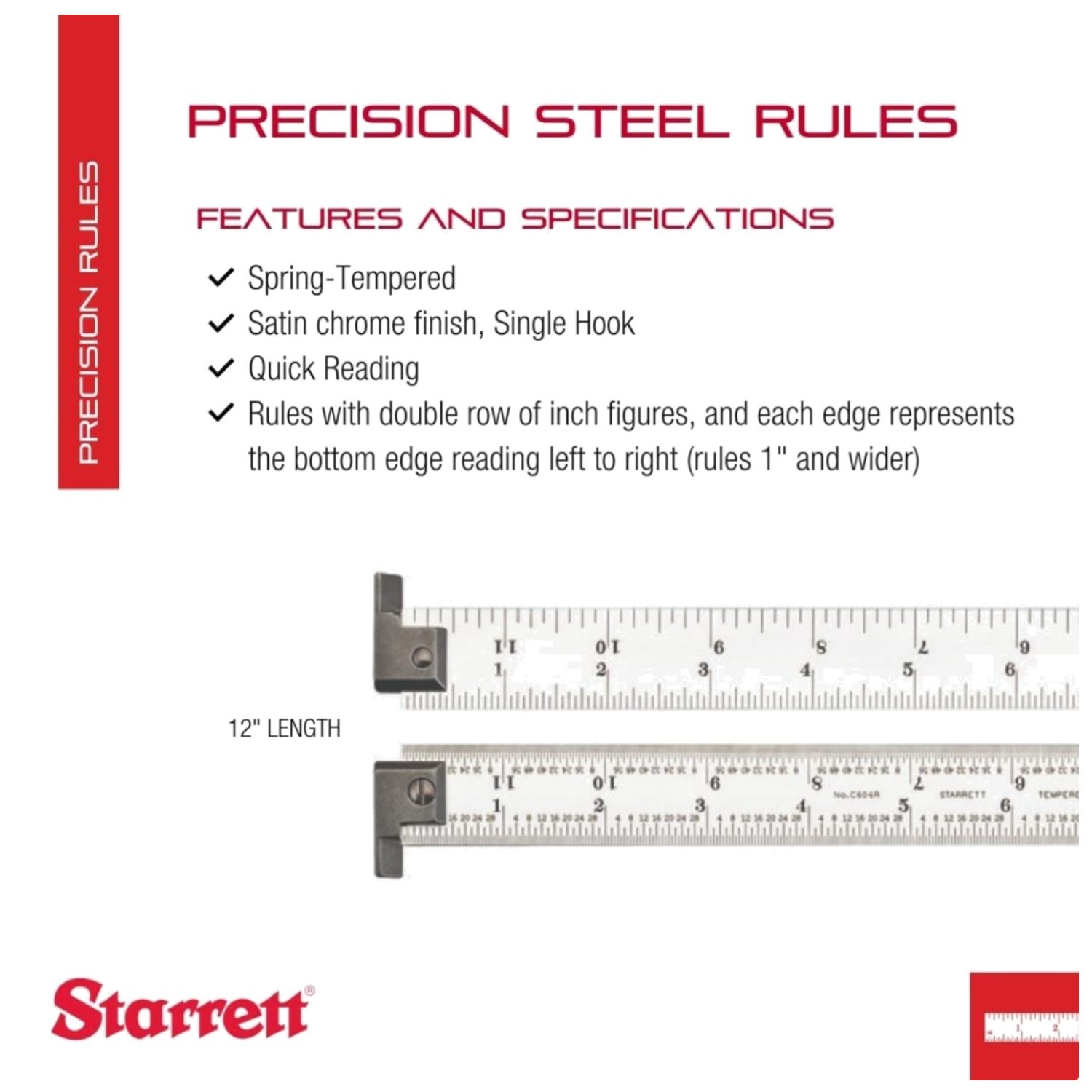 Quick Reading 12″ Steel Rule, Inch Graduation