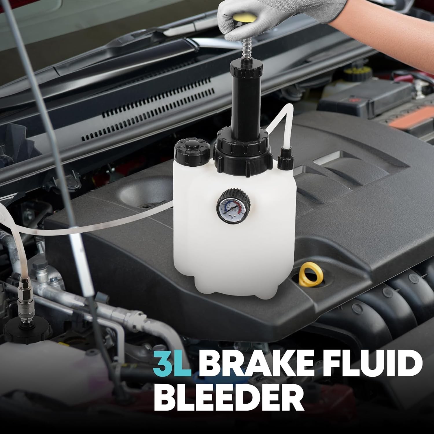 3L Brake Bleeder Kit, Manual Vacuum Pump w/ 4 Master Cylinder Adapters 1L Bottle