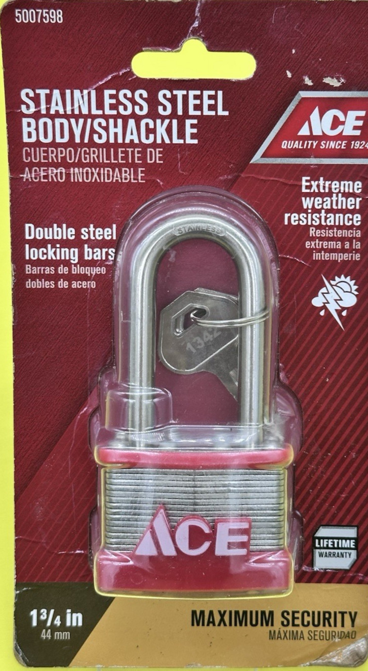 ACE Stainless Steel Body/Shackle 1 3/4″ Double Steel Locking Bars Lock Security