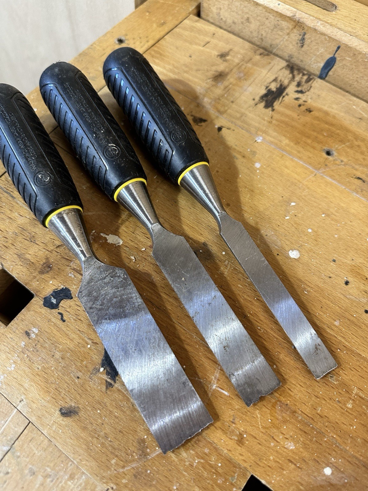 Stanley Bevel Edge Wood Chisel Set 1/2” 3/4” 1” Bi-Material Handle Strike Cap