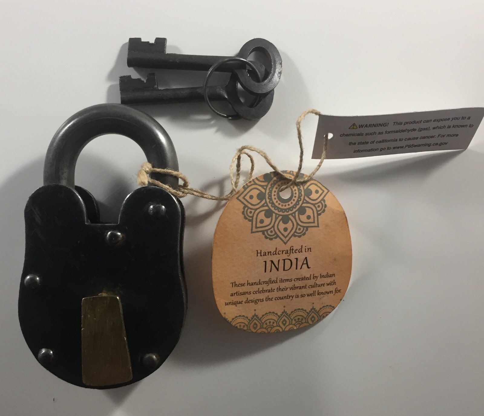 Antique Style Steel Wine Cellar Padlock with 2 Skeleton Keys – Crafted in India