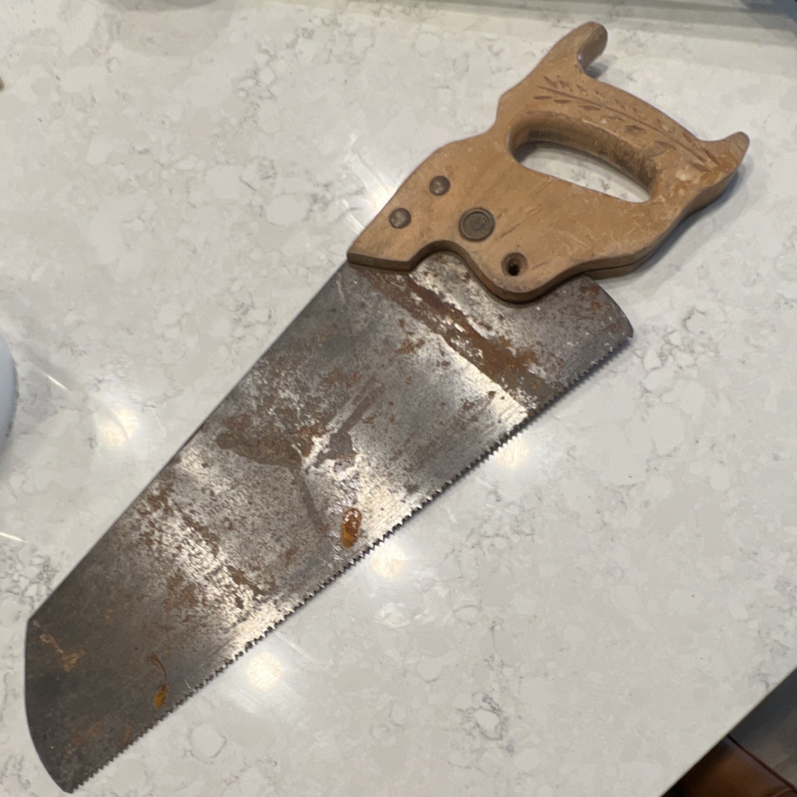 Richardson Bros Newark NJ Antique Hand Saw with Carved Wooden Handle