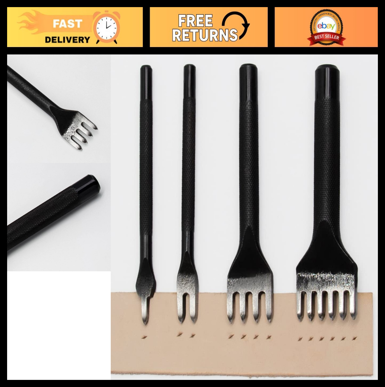 5mm Mirror Polished Steel Claw Chisel Set for Leather Craft – DIY Diamond Stitch