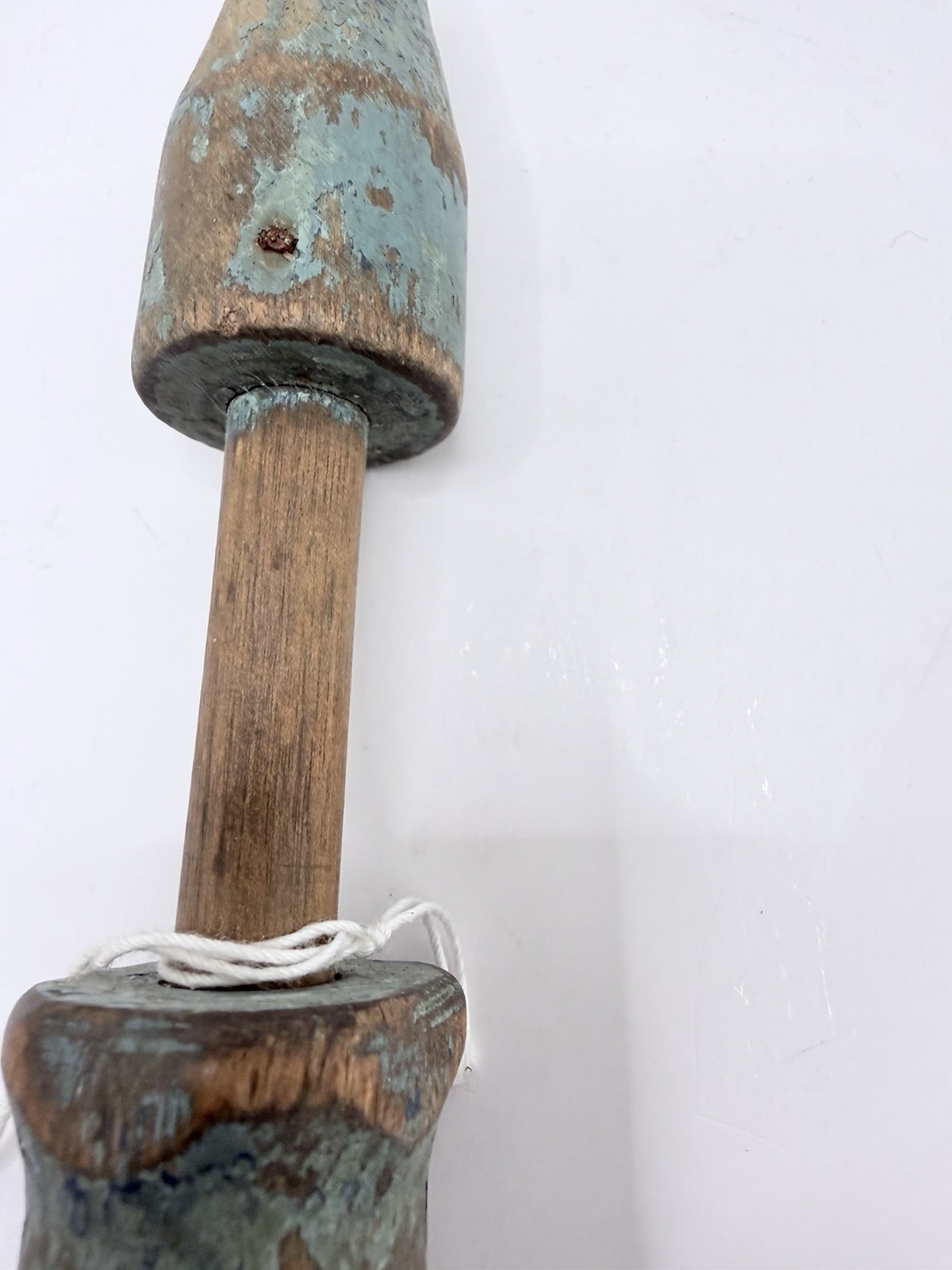 3pc Antique Primitive Tool Lot Original Blue Paint Awl Spinning Wheel Starter